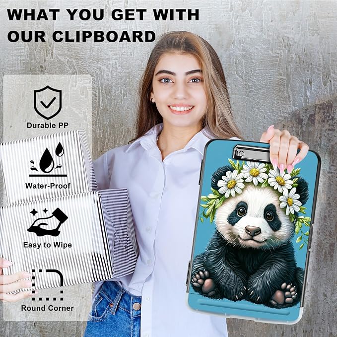 Daisy Panda A4 Clipboard with Storage Pen Holder, Clipboards Organizer Nursing Clipboard Foldable File Folder Plastic Clipboard Folio Clip Board for Office Students Classroom Doctor