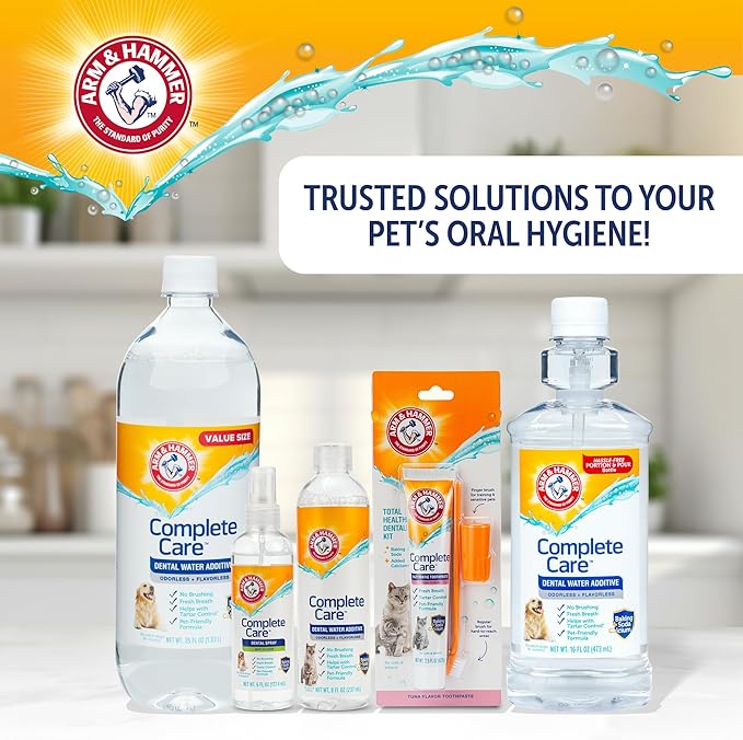 Arm & Hammer Dog Dental Water Additive Breath Freshener, Odorless Flavorless Oral Care Solution for Plaque and Tartar Control, Daily No Brush Dental Support for Dogs, 16 Fl Oz - 3 Pack