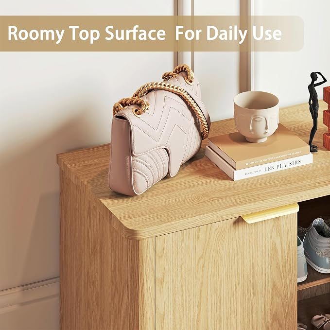 Shoe Cabinet with Doors & Adjustable Shelves, Natural | Modern Wooden Storage Cabinet for Entryway, Mudroom And Apartment, Reducing Clutter And Dust Buildup