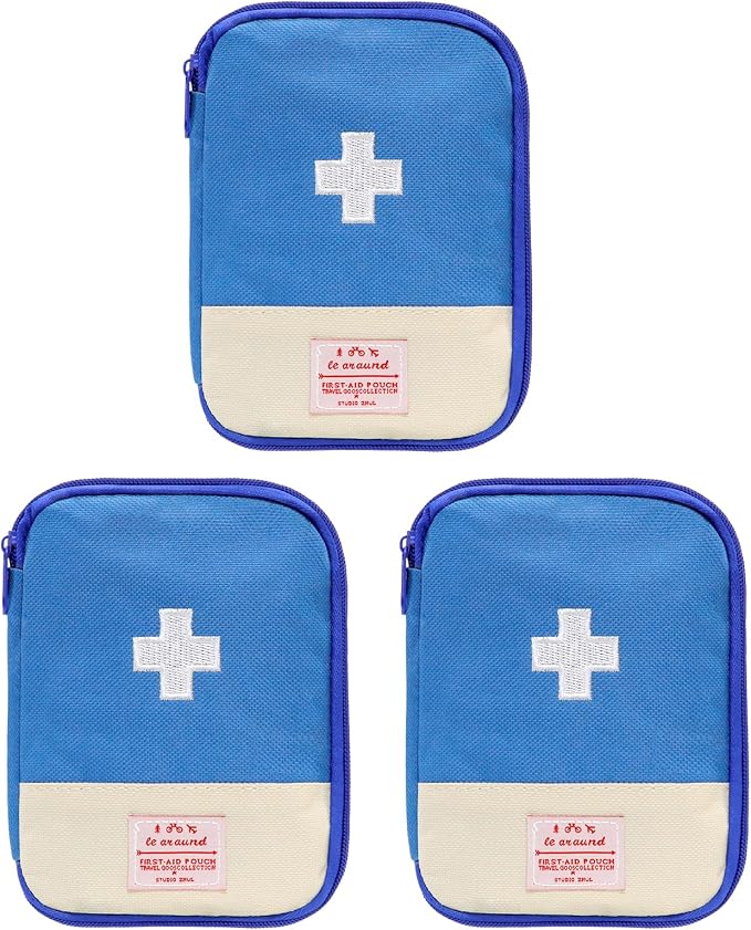Faylapa 3 Pcs Mini Empty First Aid Bag, 7x5 inches Mini Portable Medical Pouch, Travel Emergency Multifunction Emergency Storage Bag for Hiking, Home, Travel, Camping, Outdoor, Car, Office(Bag Only)