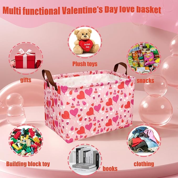 Valentine's Day Basket Gift for Empty Cute Heart Large Storage Bin for Kid and Baby Room Décor (Balloon Love)