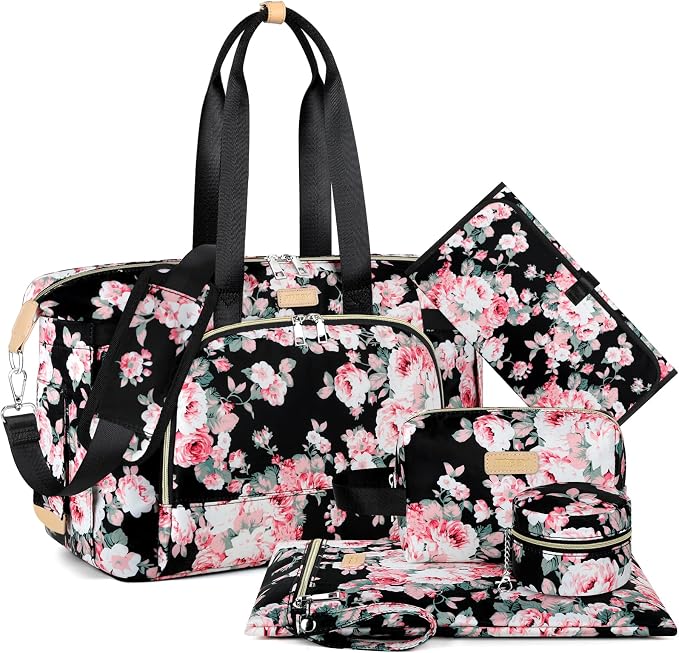 Diaper Bag Tote for Baby 7PCS, Large Mommy Bag with Portable Changing Pad | Multifunctional Hospital Bags for Labor and Delivery with Pacifier Case and Organizer Pouches,Travel Baby Bag for Boy Girl
