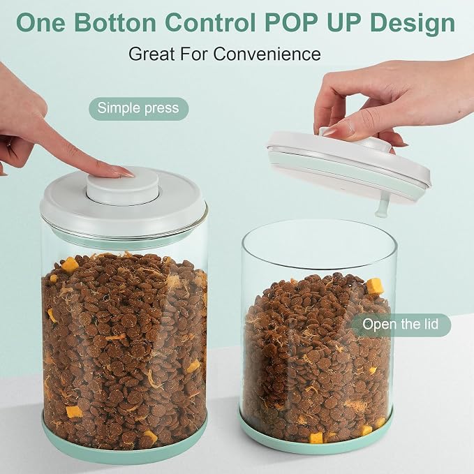 Dog-Cat Food Storage Container, 2 L Airtight Glass Treat Jar | 2 L/2.2 qt borosilicate glass jar with one-push airtight lid; BPA-free, removable lid for cleaning; for kibble and treats.