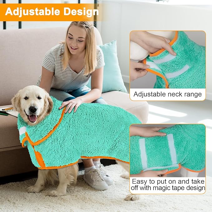 Dog Bathrobe Super Absorbent Dog Towels Large Quick Drying Robes for After Bath Soft Adjustable Warm Keeping Dogs Towel(S-XXL)