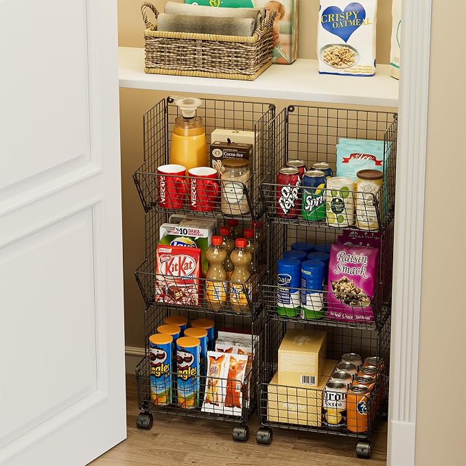 Sonyabecca 3 Tier Rolling Toy Organizer Cart with Wheels for Toy Storage | Outdoor toy storage basket and play kitchen organizer. Multi-purpose cart for snacks, books, pet supplies and home storage