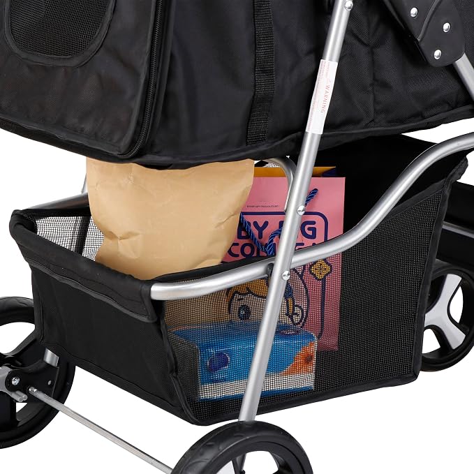 LEMY 4 Wheels Pet Dog Cat Stroller for Small Medium Dogs Cats,Black Foldable Jogger Travel Puppy with Detachable Carrier