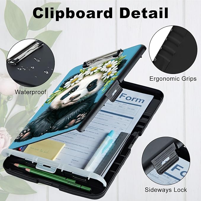 Daisy Panda A4 Clipboard with Storage Pen Holder, Clipboards Organizer Nursing Clipboard Foldable File Folder Plastic Clipboard Folio Clip Board for Office Students Classroom Doctor