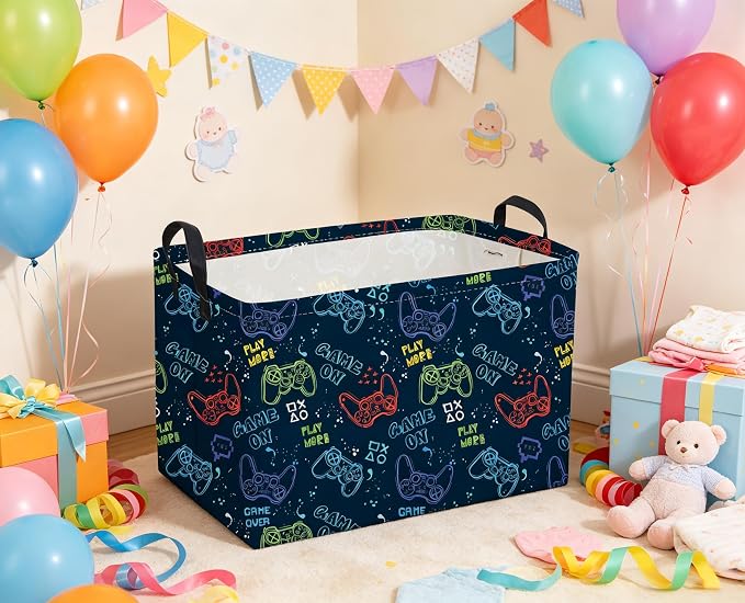 Sanjiaofeng Rectangular Game Basket for Kids,Kid Games Controller Bin,Cool Baby Storage Basket,Baby Storage Bin,Gift Baskets,Room Decor(Line Game Console)