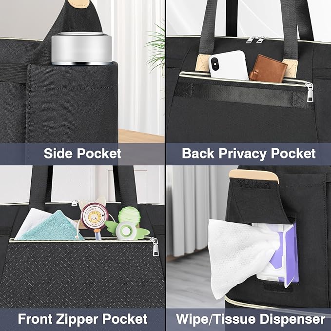 Diaper Bag Tote for Baby 7PCS, Large Mommy Bag with Portable Changing Pad | Multifunctional Hospital Bags for Labor and Delivery with Pacifier Case and Organizer Pouches,Travel Baby Bag for Boy Girl