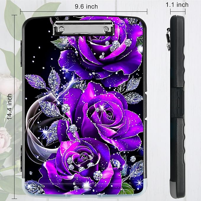 Purple Rose 01 A4 Clipboard with Storage Pen Holder, Clipboards Organizer Nursing Clipboard Foldable File Folder Plastic Clipboard Folio Clip Board for Office Students Classroom Doctor