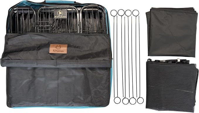 PJYuCien Puppy Playpen Plus Storage Bage with Bottom & Top Cover, 24" H | Heavy Duty, Dog Fence for Small Dogs, Foldable Square Pen, Indoor, Outdoor, Backyard Pasture, Camping, Protects Floors
