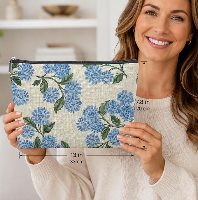 Blue Hydrangea Empty Mahjong Tile Bag 13x7.8 Inch | Blue Hydrangea Portable Travel Case Organizer Zipper Pouch for American Mahjong Tiles Game Night Accessories and Gifts