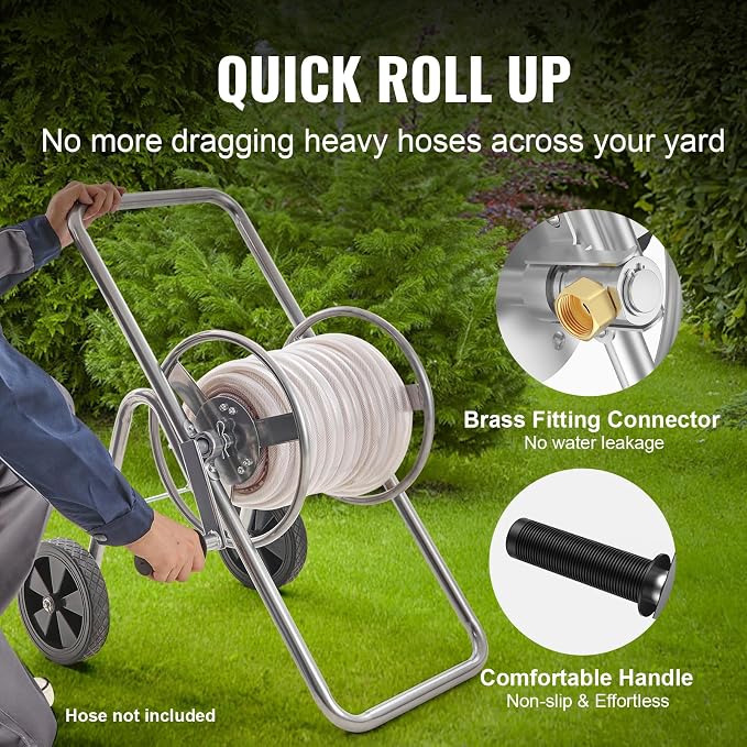 VEVOR Hose Reel Cart, Hold Up to 175 ft of 5/8’’ Hose (Hose Not Included), Garden Water Hose Carts Mobile Tools with Wheels, Heavy Duty Powder-Coated Steel Outdoor Planting for Garden, Yard, Lawn | for Garden, Yard, Lawn, Mobile Tools with Wheels, Heav...
