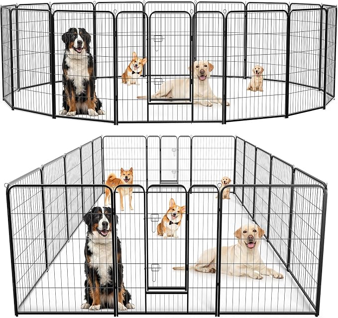 DUMOS Dog Playpen 40 Inch 16 Panels Indoor Outdoor Metal Pet Fence | Foldable Dog Play Pen with Door, Portable Exercise, RV Camping, Puppy Small Medium Large Dogs