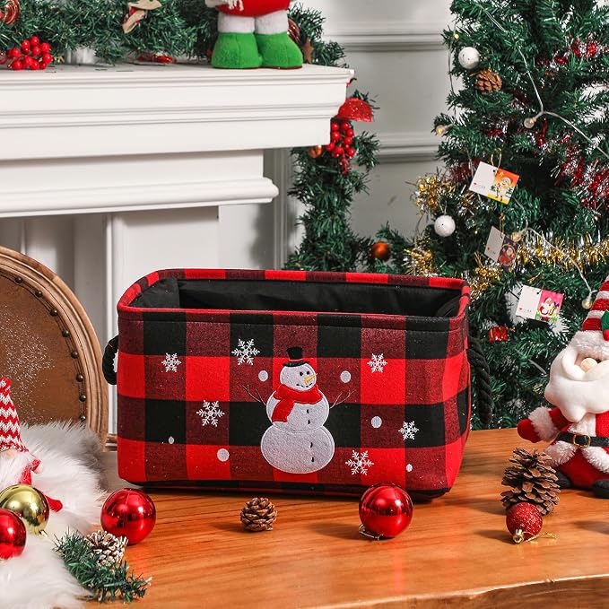Christmas Baskets, Large Red Buffalo Plaid Collapsible Storage Basket with Handles, Empty Holiday Gift Basket for Toys, Blankets, Baby Items and Christmas Home Decorations