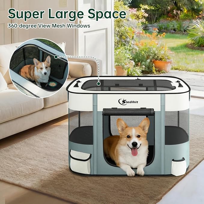 Siedihit 31" Dog Playpen,Cat Puppy Pen, Pet Portable Crate Indoor Outdoor | Durable Travel Camping Use,Foldable Dog Kennel Tent Cage for Rabbit Small Animals with Carrying Case(Grey, Medium)