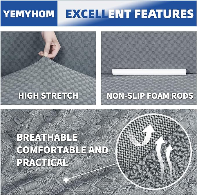 YEMYHOM Couch Cover Latest Jacquard Design High Stretch Sofa Covers for 2 Cushion Couch, Pet Dog Cat Proof Loveseat Slipcover Non Slip Magic Elastic Furniture Protector (Loveseat, Light Gray)