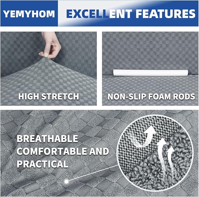 YEMYHOM Couch Cover Latest Jacquard Design High Stretch Sofa Covers for 3 Cushion Couch, Pet Dog Cat Proof Slipcover Non Slip Magic Elastic Furniture Protector (Sofa, Light Gray)
