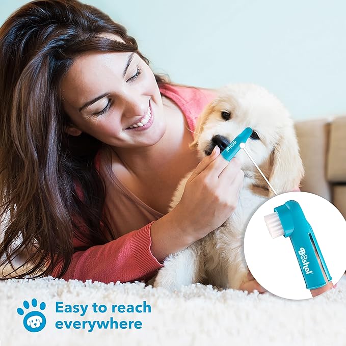 Boshel Dog Toothbrush Kit, 6 Dual-Headed Dog Tooth Brush + 2 Pet Finger Toothbrush for Small and Large Breeds, 8 Pack