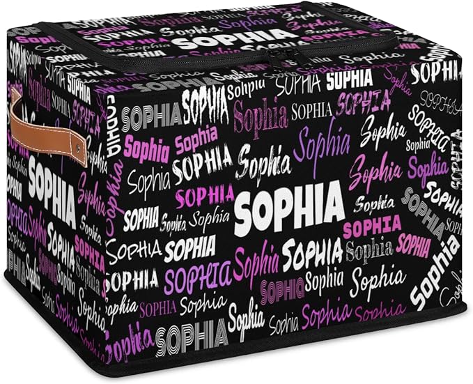 Personalized Foldable Storage Basket with Name, Black with Colorful Names Zipper Lid Laundry Hamper Dirty Clothes Pet Toys Storage Bin with Handles for Shelf Home Closet Kitchen