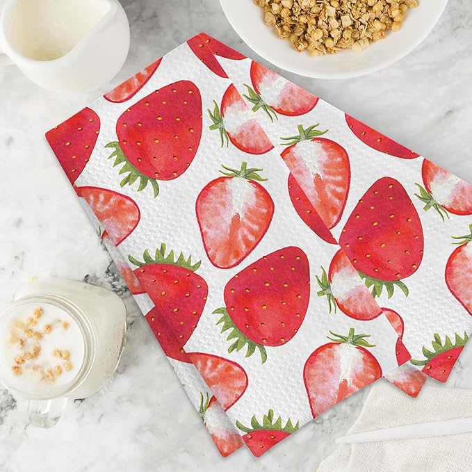 Strawberry Watercolor Hand Towels,Set of 2 Absorbent Pink Strawberries Bath Towel Kitchen Dish Towel Home Gym Hotel Bathroom Decor,16x24 Inches