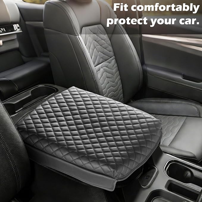 Center Console Armrest Cover Compatible with 2019-2026 GMC Sierra & Chevy Silverado for 2021-2026 Tahoe Yukon Suburban (Bucket-Seat Floor Console Only) – Scratch-Resistant Vinyl Leather Trim Black
