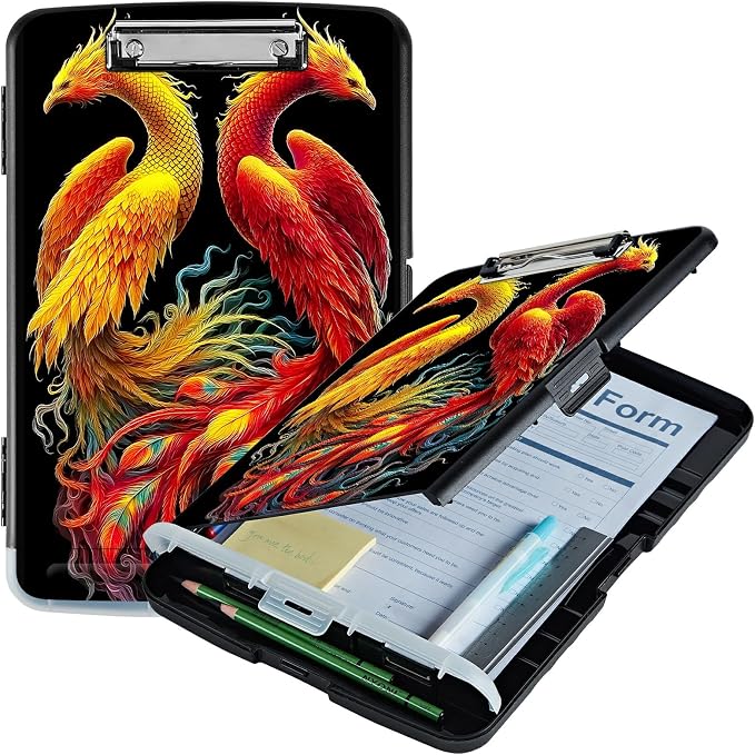 A4 Clipboard with Storage Pen Holder, Clipboards Organizer Nursing Clipboard Foldable File Folder Plastic Clipboard Folio Clip Board for Office Work Classroom Doctor, Flamingo Red