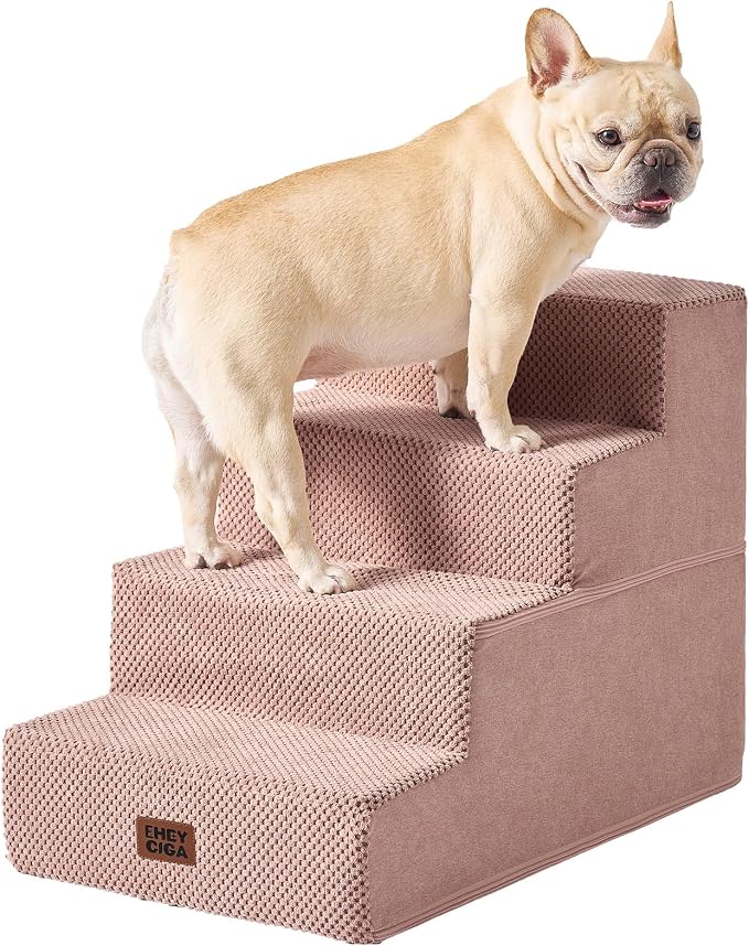 EHEYCIGA Dog Stairs for Bed 18" H, 4-Step Dog Steps for High Bed, Pink | Pet Steps for Small Dogs and Cats, Non-Slip Balanced Pet Ramp Indoor