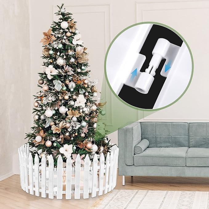 URATOT 35 Pieces Christmas Tree Thick White Plastic Picket Fence Christmas Tree Fence for Pets Kids Holiday Party Garden Home Decoration, 12 Inches