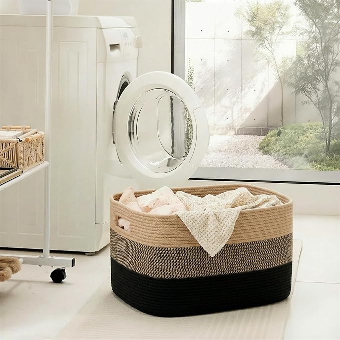 Artfeel Blanket Basket,Rectangle Woven Baskets for Storage,65L Laundry Basket for Decorative Nursery Blanket,Toys,Dirty Clothes and Magazine in Shelves,Baby Room,and Living Room