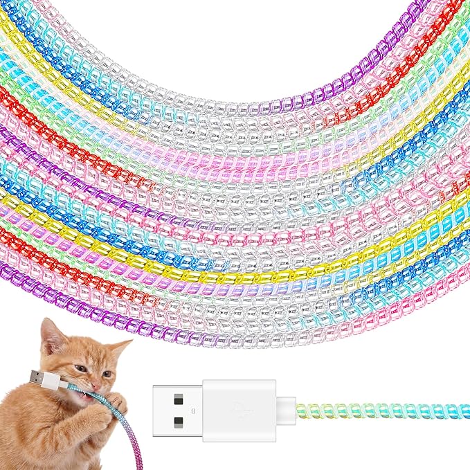 Friends 10 Pcs Cord Protectors from Pets No Chew 43.3'',Mixed Colors | Spiral Cable Protector, Phone Charger Cover, Data Cable Protective Sleeve Chew Proof, USB Wire Cover Stylish, Cat Dog Rabbit