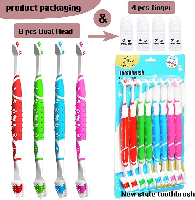 Dog Toothbrush pet Toothbrush Finger Toothbrush Small to Large Dogs,Cats with Soft Bristles Non Slip Dual Head Dog Toothbrush