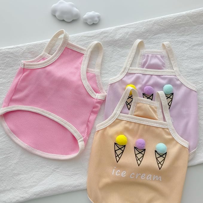 Spring & Summer Pet Clothes Tank Top - Ice Cream Pattern Breathable Tank top for Dogs & Cats, Cool Sleeveless Shirt for Teddy, Bichon & Small Breeds