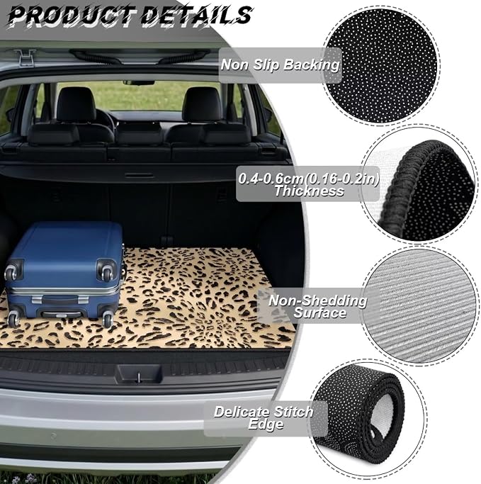 Leopard Print 29" x 39" All Weather Truck Protection Cargo Liner, Non Slip Universal Car Trunk Mat for SUV Cars, Durable Washable Pet Friendly Rear Trunk Liners