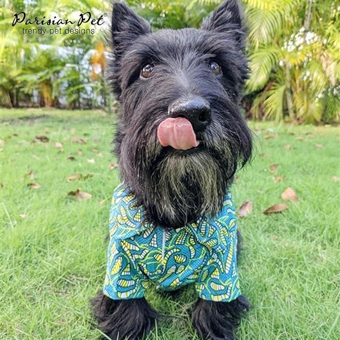 Parisian Pet Tribal Leaves Dog Shirt - Cotton Clothes for Large Dogs - Stylish Tropical Dog Outfit - Lightweight and Soft Puppy Clothes - Trendy Tshirts for Dogs - Comfortable Summer Camp Pet Apparel