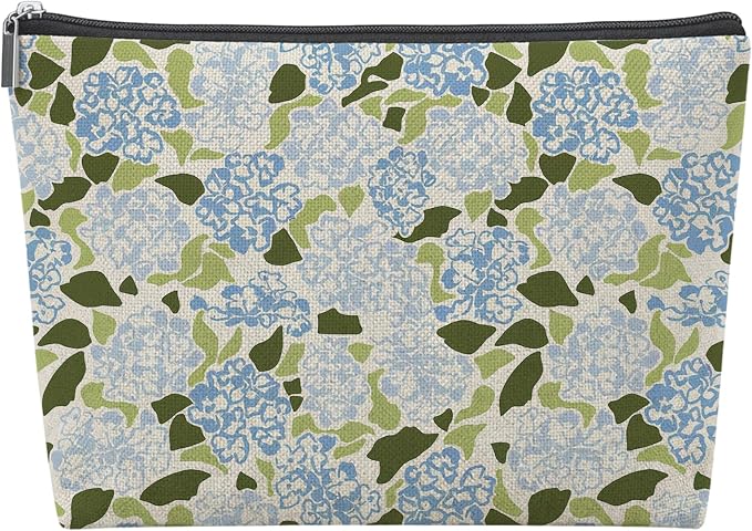 Blue Hydrangea Floral Empty Mahjong Tile Bag 13x7.8 Inch, | Abstract Hydrangea Portable Travel Case Organizer Zipper Pouch for American Mahjong Tiles Game Night Accessories and Gifts