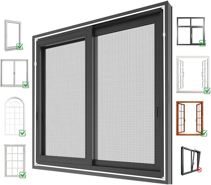 Magnetic Window Screen Frame/Adjustable Window Screen Mesh Gauze Link Frame Suitable for All Kinds of Soft Gauze Conveniently Operate on a Solid Surface of Metal/Wood/Plastic