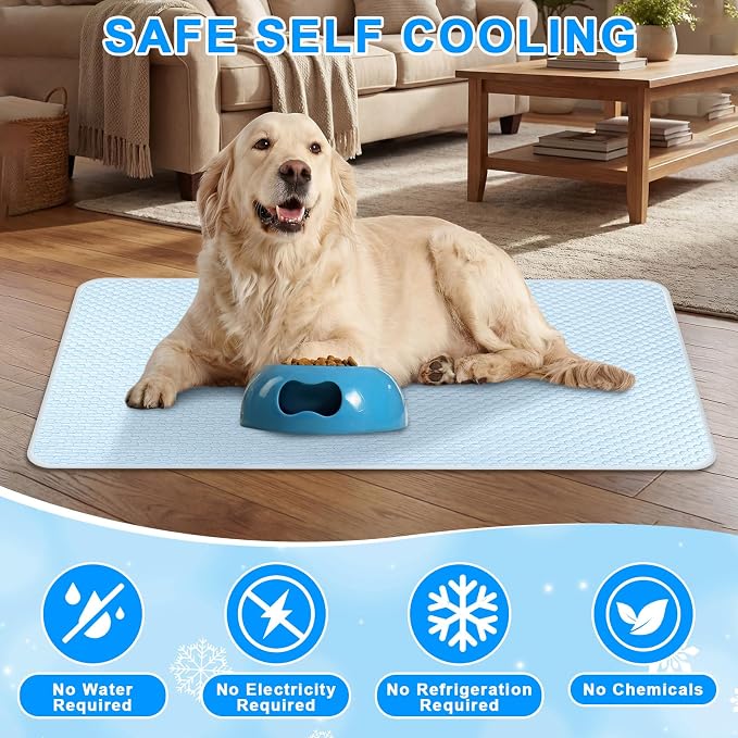Fanfanwin 4 Pack Dog Self Cooling Mat 39x28 Inch, Washable Ice Silk Pet Sleeping Pad with Non-Slip Bottom & Storage Bags for Summer Indoor Crate Car, Outdoor Patio Hot Weather Resting