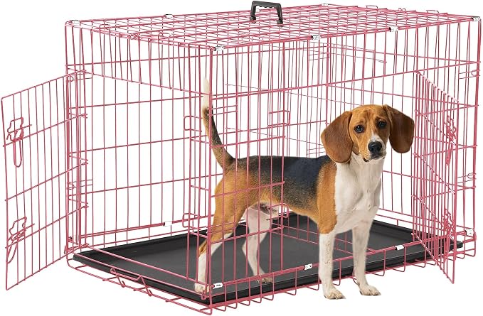 Foldable Dog Crate, 30 Inch, Pink, Portable, Easy to Clean, Safe and Secure Construction, Ideal for Travel and Indoor Use