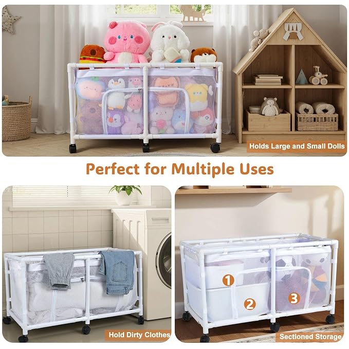 FIOBEE Toy Box for Girls Boys with See-Through Mesh & 360° Rotating Wheels | Kids Toy Chest Organizer, Stable Structure & Easy Install, Extra Large Storage Bin for Clothes, Ball, Pet Toys, Swimming Ring