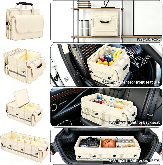 GDNasist Car Trunk Organizer and Storage for Car, SUV & Sedan, Large | Collapsible Trunk Organizers with Lid & Removable Cooler Bag, Car Accessories, Removable Dividers for Custom Space, Interior