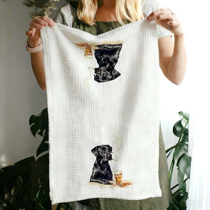Funny Black Labrador Retriever Kitchen Towels Decorative, Black Lab Gifts Hand Tea Towels for Kitchen, Dog Lovers Gifts for Men Dish Towel Dishcloth, 16x24 Inch