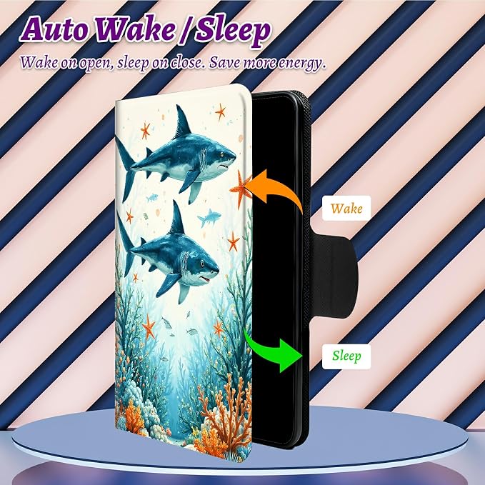 Rotating Handle Case for Samsung Galaxy Tab A11 Plus 2026/A9 Plus 11" 2024, 360 Degree Swivel Kickstand with Magnetic Closure Shockproof Leather Cover for Women Men, Tuna Under the Sea