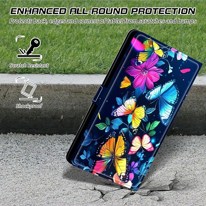 Universal Case for T-Mobile Revvl Tab 2 10.1" Model:9185W 2025/Revvl Tab 5G 10.36" 2023, 360 Degree Rotating Kickstand Protective Stand Leather Shell Cover for 9"-10.5", Colorful Butterfly