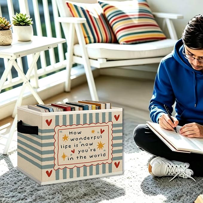 Nursery Cube Storage Bins with Handles, How Wonderful Life Is Now You're In the World Collapsible Fabric Storage Basket Boxes Books Clothes Organizer for Boys Girls Bedroom Bathroom