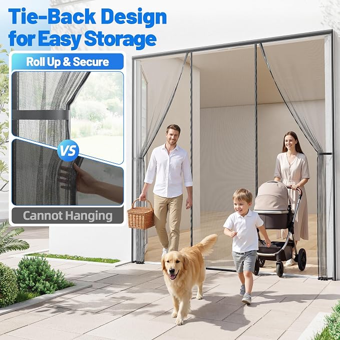 Heavy Duty Magnetic Screen Door Mesh, Door Net Screen with 100 Magnets | Pet & Kid Friendly, PET Fine Mesh Doors Screens Keep Bug Out Fit Sliding Patio French Doors Size 60"x80"-Screen Size 62"x82
