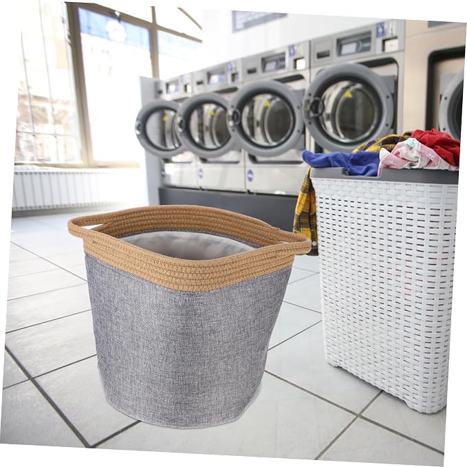 UKCOCO Portable Rope Laundry Basket Sundries Organizer for Clothes and Pet Products Multi Purpose Storage Container Washable Reusable Yellow Gray