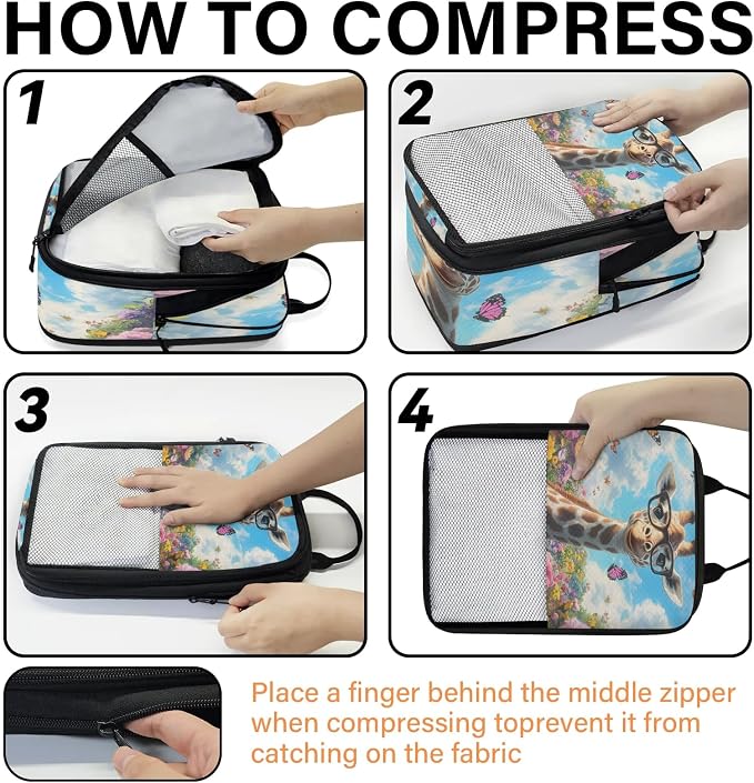 Giraffe 6 Set Compression Packing Cubes Cute Expandable Packing Organizer for Travel Accessories Luggage Suitcase Bag