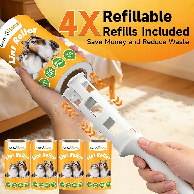 Extra Sticky Lint Roller for Pet Hair, 600 Sheets with 2 Reinforced Handles, Heavy Duty Lint Roller for Clothes, Couch, Furniture & Car