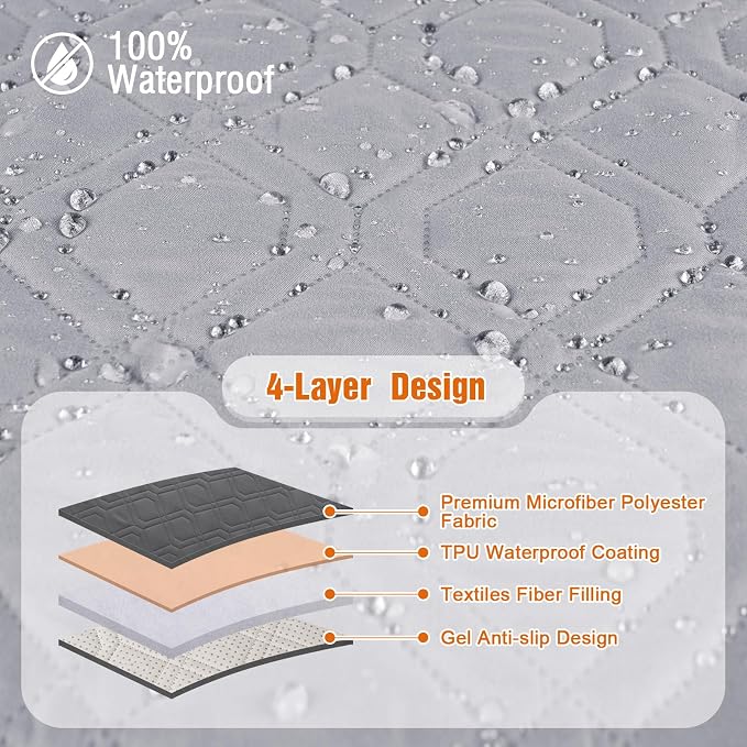 VANSOFY Waterproof Oversized Couch Cover for Pets, Light Gray, 78.7" | Non-Slip, Washable, Utility Pockets, Pet Friendly, Furniture Protector Slipcover for 4 Cushion Couch